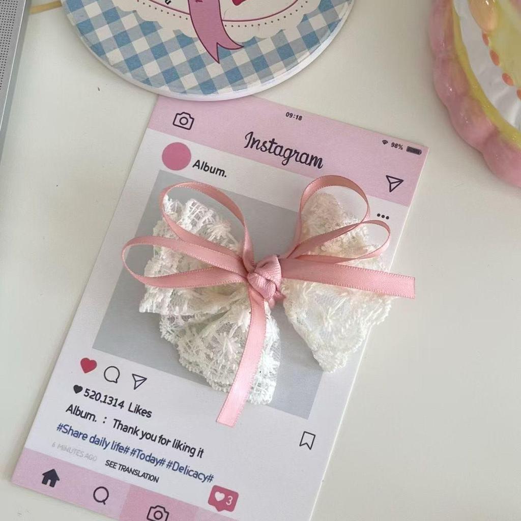 Gentle White Lace Bow Duckbill Clip for Bangs & Ponytails