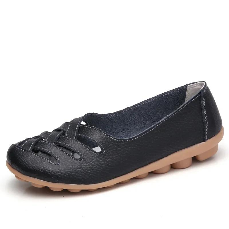 Модная женская обувь Летняя повседневная обувь из кожи без застежек Женские мокасины — фото 7