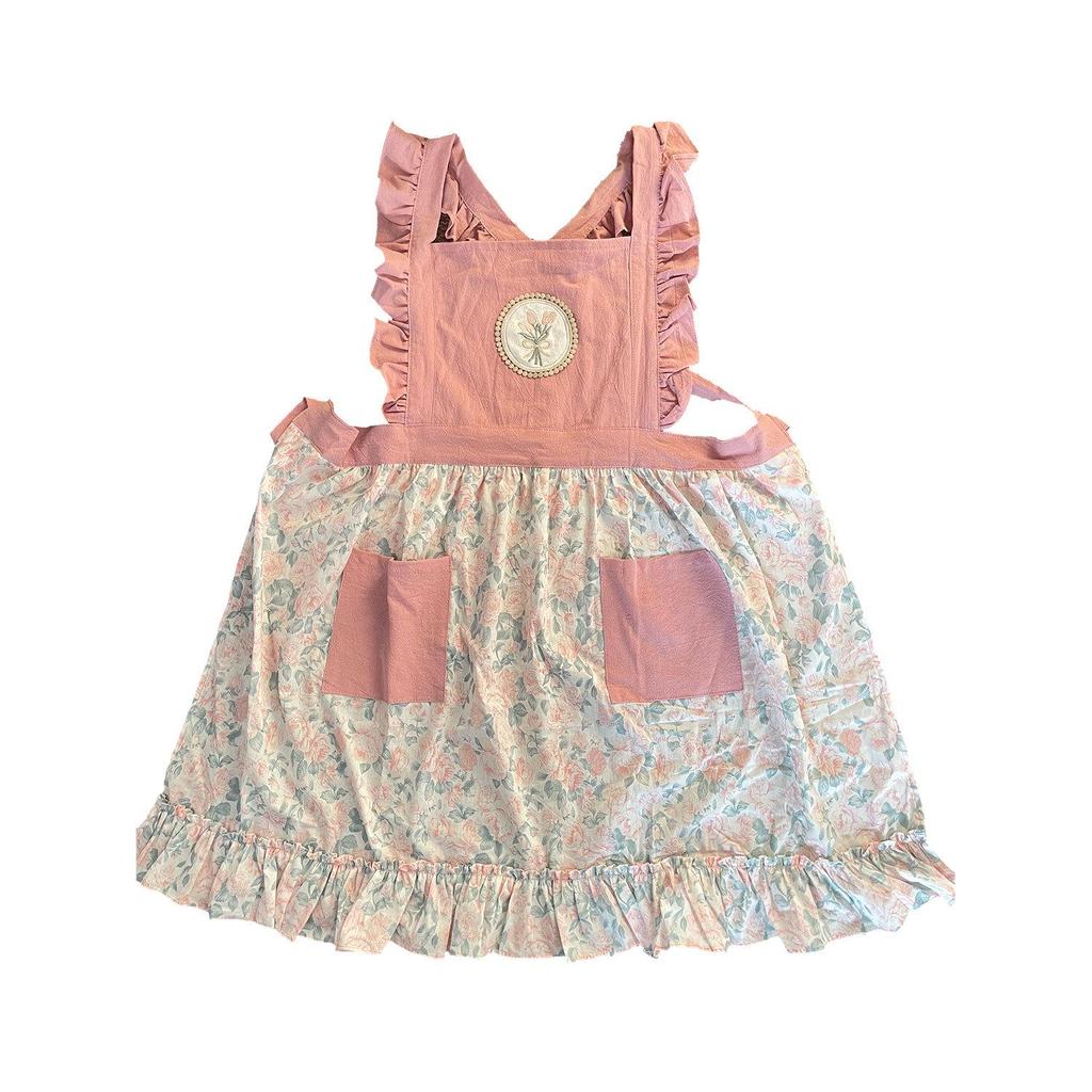 Pure Cotton Sweet Princess Style Apron with Pockets - Stain-Proof Waist Apron for Home Use