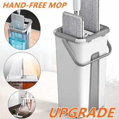 New Thicken Flat Squeeze Mop And Bucket Hand Free Wringing Floor Cleaning Mop Microfiber Mop Pads Wet Or Dry Usage