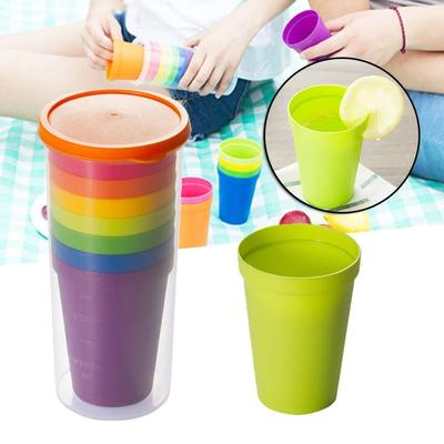 Set di 7 bicchieri di plastica arcobaleno riutilizzabili, tazza d'acqua, picnic, viaggio, alla moda, divertente, portatile, tazza arcobaleno, festa, bambini, tazza da bere