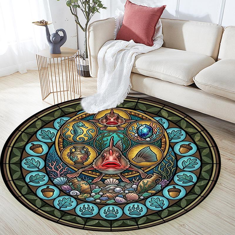 Ocean Life Glass Round Area Rug Under Office Chairs Bedroom Living Room Home Decor