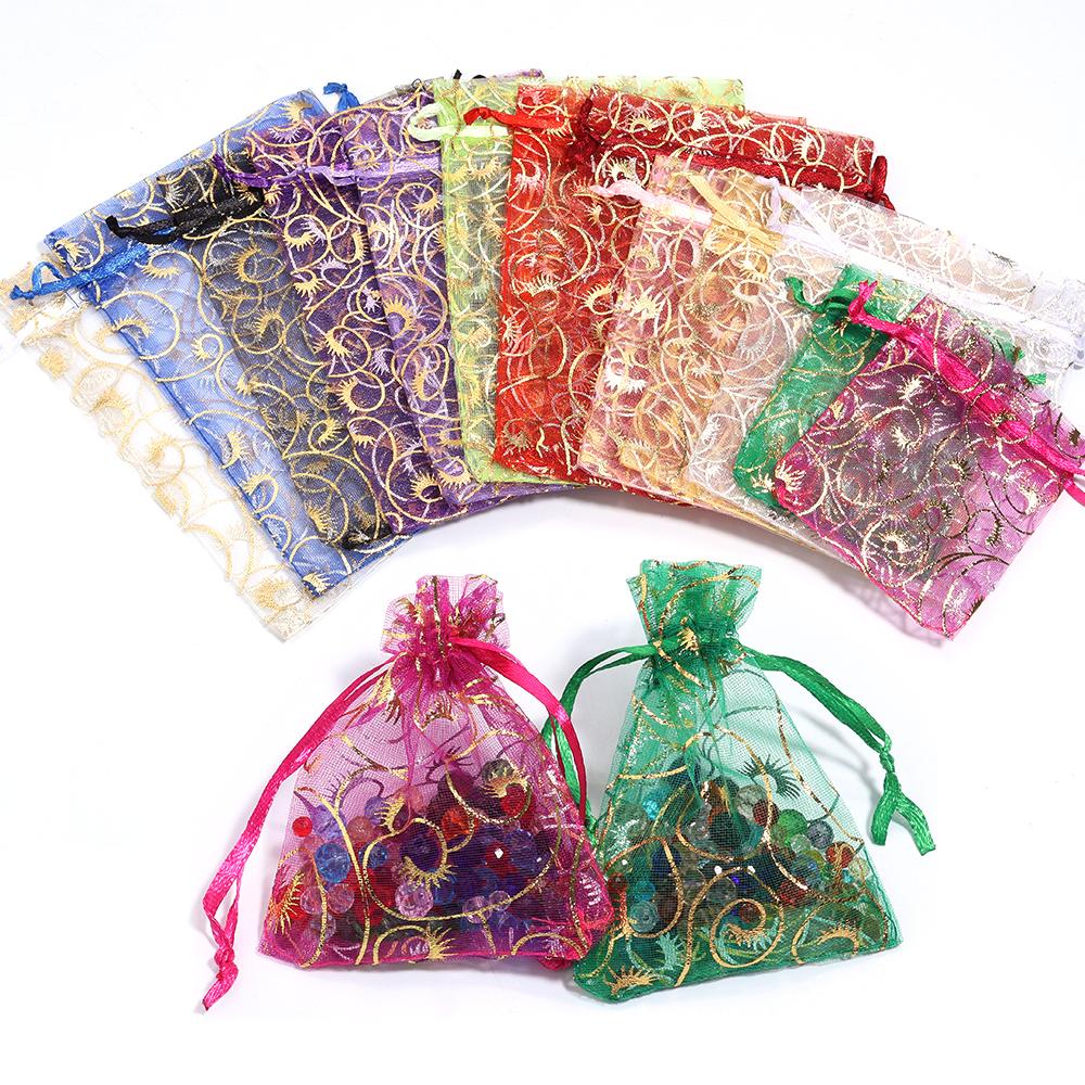 10pcs Drawstring Organza Bags Colorful Jewelry Packaging Bags For Wedding Party Birthday Christmas Gifts Candy Pouches Wholesale