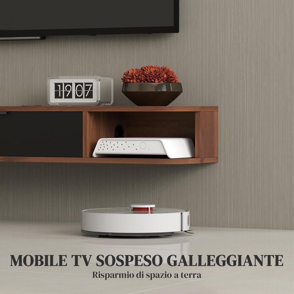 TV Cabinet Up To 50" Wall-Mounted with Drawer, 2 Open Shelves and Cable Hole, 120x24x16 Cm, Walnut