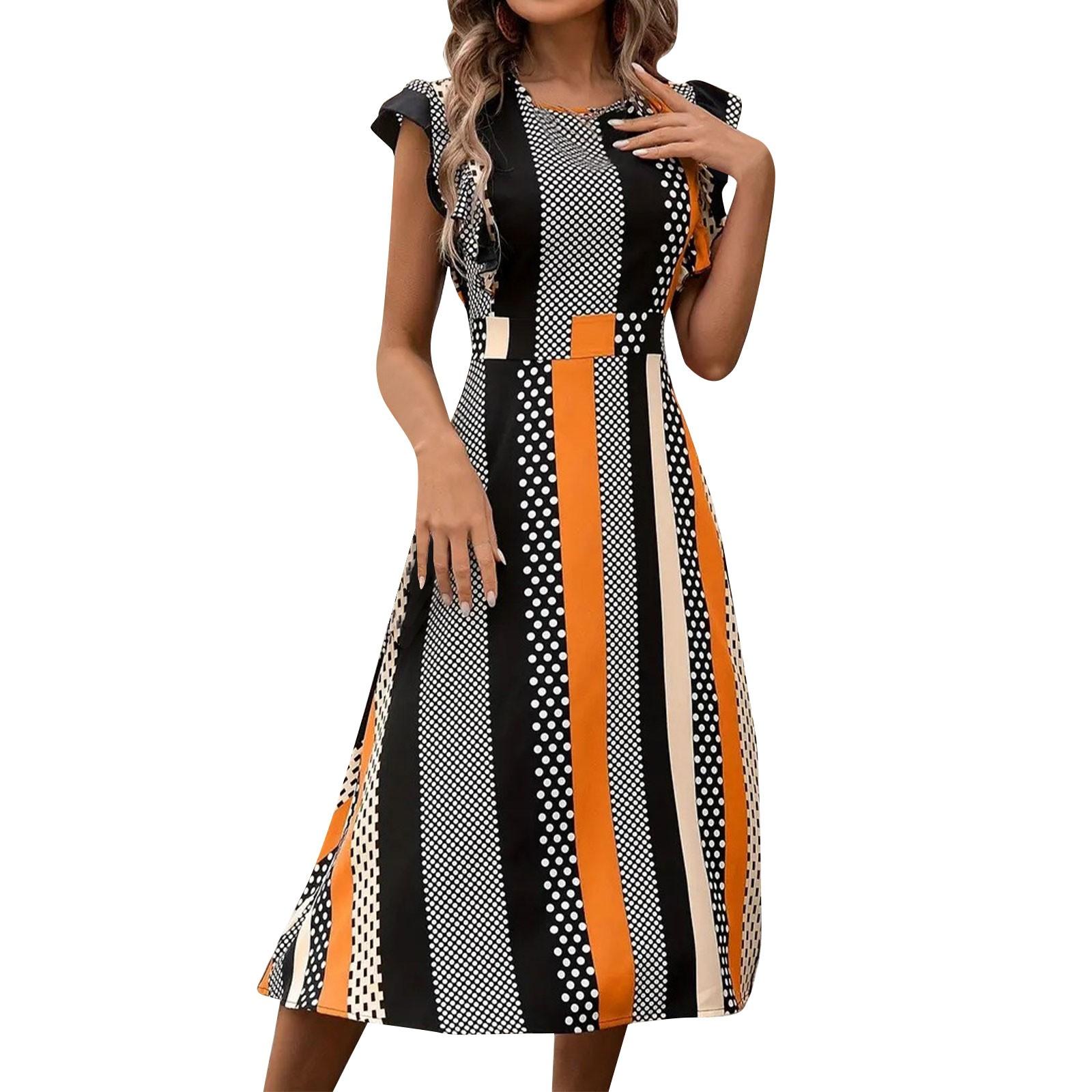 

Женские платья Винтажные платья с круглым вырезом и пятнистыми рукавами-мушками XL оранжевый