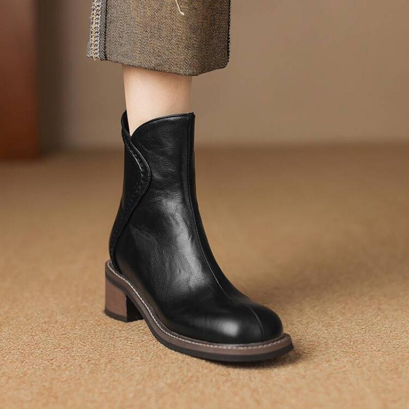 

Осень и зима большой размер рыцарские сапоги удобная задняя молния средний каблук круглый носок новые квадратный каблук женские сапоги корейская версия однотонный м 39 чёрный