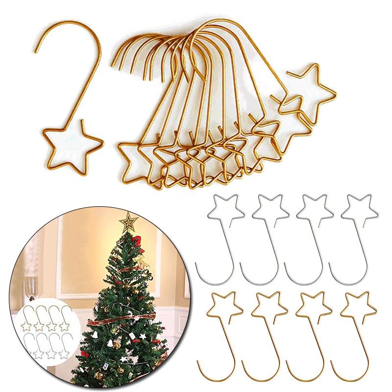 Christmas Wreath Star Hooks for Christmas Tree Hanging Pendant Ornament Metal Star Decorations Hook Xmas Home Decor