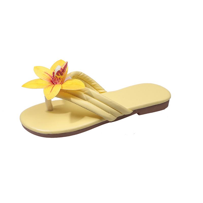Flat Bottom Phalaenopsis Flip Flops Summer New Round Head Clip Toes Soft Bottom Non-Slip Low Heel Beach Cool Mopping