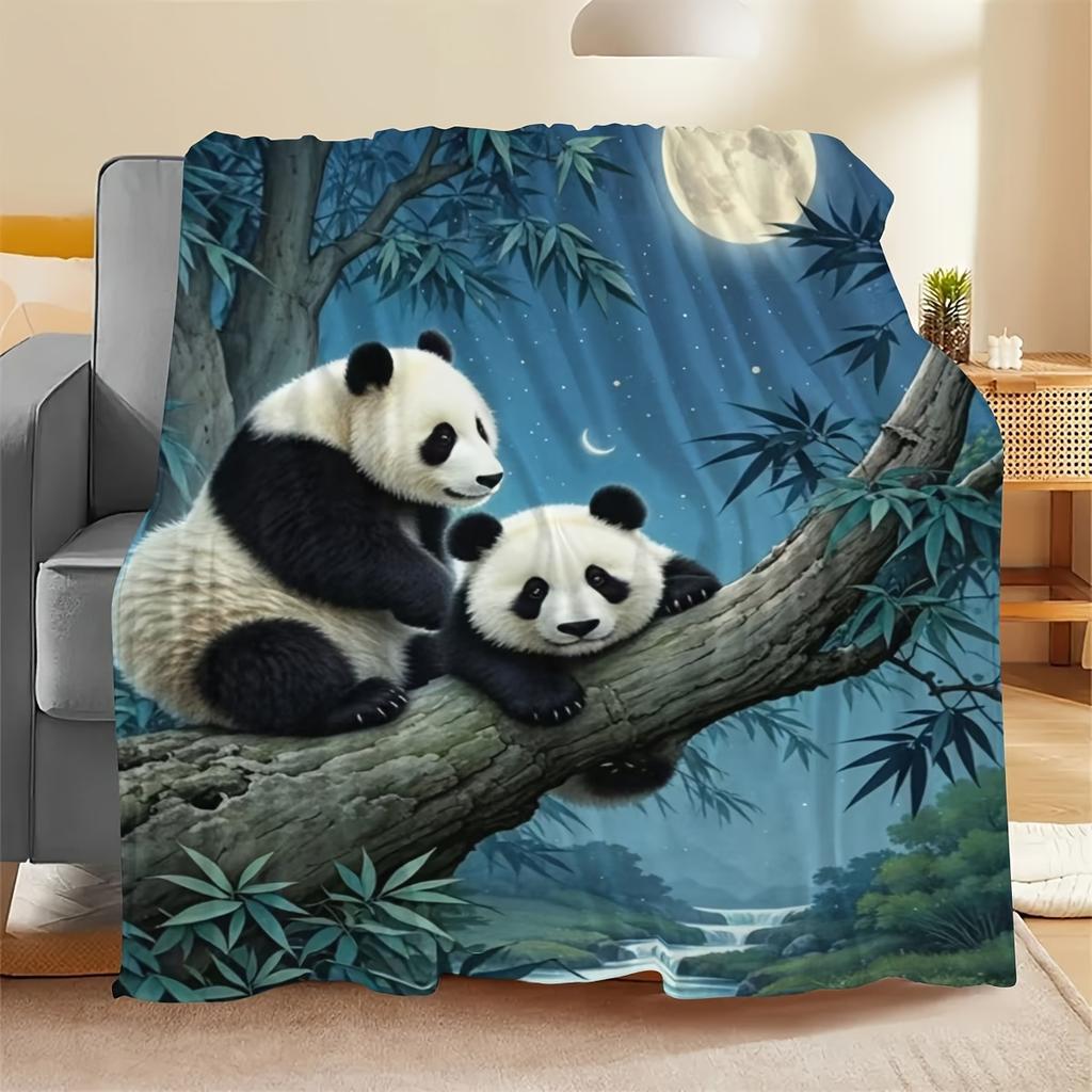 Moonlight Panda Print Blanket - Ultra Soft Gift for Boys/Girls, Perfect for Bed/Sofa Decor, All-Season Cozy Throw