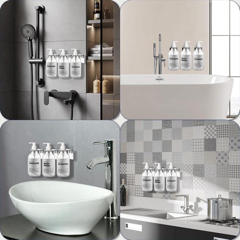 Dozator de șampon și balsam transparent de 500 ml pentru sticle de săpun de duș cu montare pe perete cu etichete Reumplere dozatoare de spălat corporal pentru baie, bucătărie