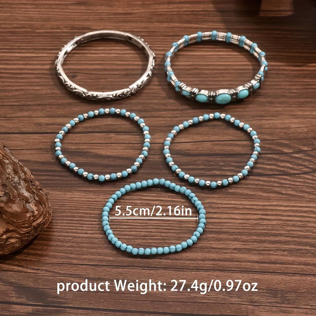Bohemian Turquoise Bracelet Bangle Set Western Cowboy Vintage Jewelry Trendy Hand Beads for Women Men