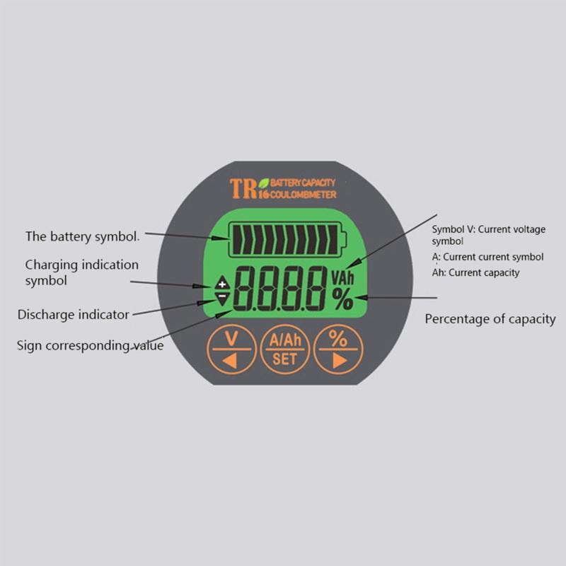 TR16 8-80V Waterproof Battery Capacity Tester Voltage Current LCD Display with Memory Function Battery Capacity Tester