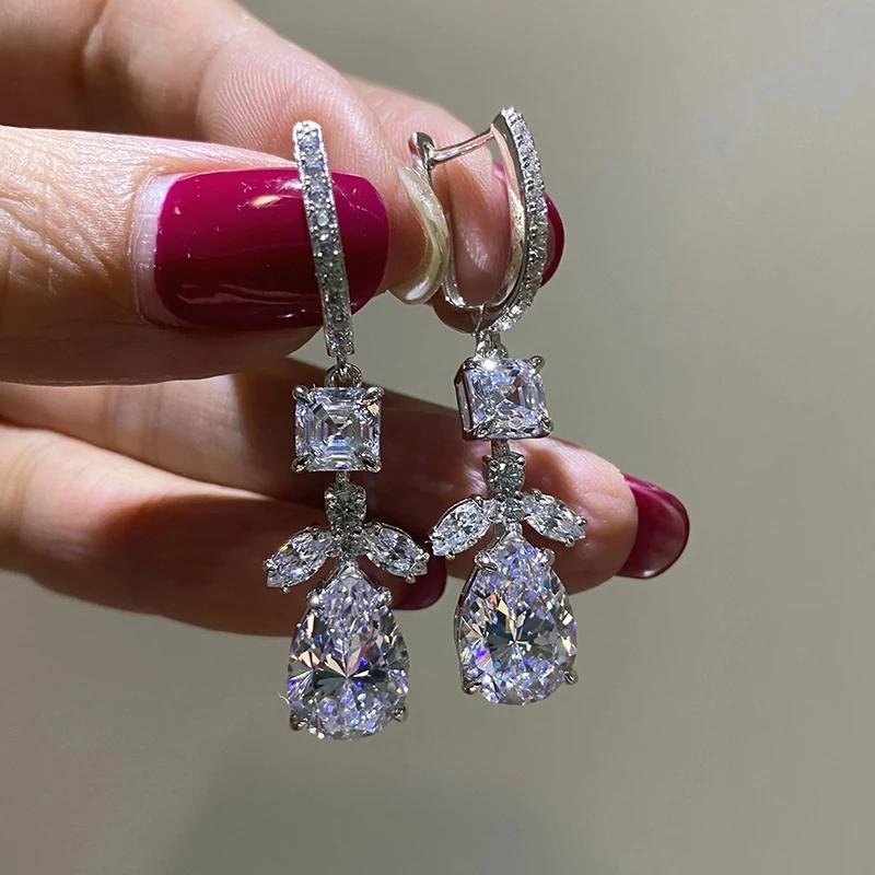 Huitan Sparkling Cubic Zirconia Drop Earrings Brilliant Trendy Ear Accessories for Wedding Modern Gorgeous Engagement