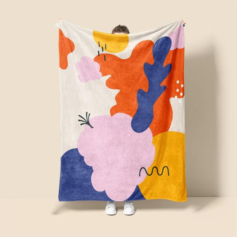 Morandi Tone Abstract Botanical Blanket – Scandinavian Minimalist Throw for Sofa, Home Decor or Caf–Dual Purpose Plush Blanket