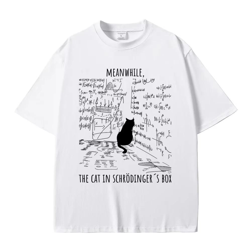 Nel frattempo Il Gatto nella Scatola di Schrödinger Divertente Meme T Shirt Uomo Donna Casual Cotone Vintage Tshirt Moda Maschile T-shirt Oversize