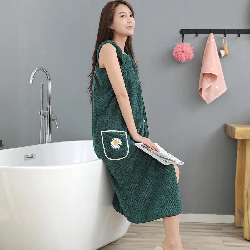 Wearable bathrobe, household women's bag, adult absorbent pure cotton quick drying hair skirt, long bathroom washable bath towel