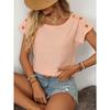Women's Spring and Summer New Solid Colour Round Neck Button Short-sleeved T-shirt Hollowed Out Tops