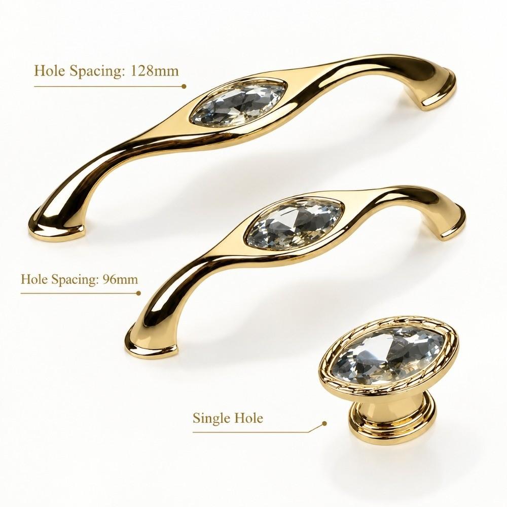 Polished Crystal Cabinet Handle Shiny Furniture Knob Gold Drawer Pull Wardrobe Furniture Cabinet