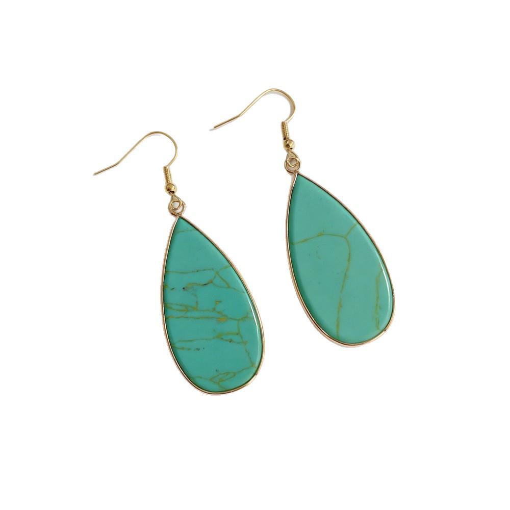 Vintage Gold-Plated Teardrop Earrings with Rose Quartz, Lapis Lazuli, Red Jasper, Turquoise, and Amazonite.