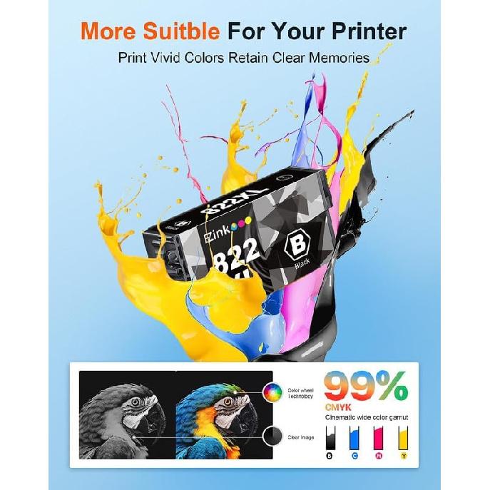 E-Z Ink Pro 822XL Ink Cartridges Remanufactured Replacement for Epson 822XL Black Printer Ink for Workforce Pro WF-3823 WF-4833 WF-4830 WF-4820