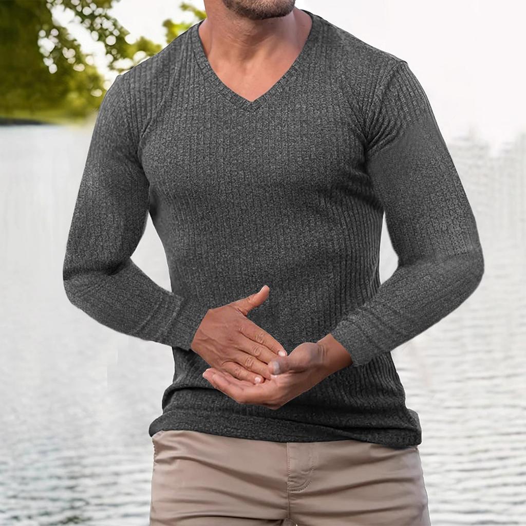 Mens V Neck Long Sleeve Shirts Solid Color Textured Dressy Sweaters Blouses Fall Fashion Loose Outfits 2025