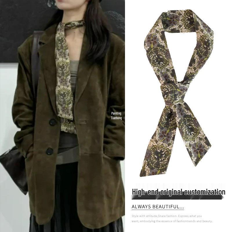 Vintage Mori Style Silk Scarf for Women - Autumn Print, Long Neck Accessory, 2025 Collection