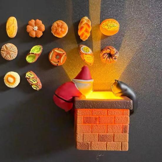 LED Light-up Stack Refrigerator Magnet Luminous Movable Christmas Santa Claus Black Cat Fireplace Stack Fridge Decoration with Light