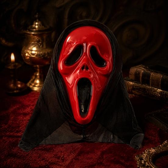 Soft Plastic Horror Masque Halloween Ghost Full Face Masque, Screaming with Realistic Fanged Skull Prop Hood, Scary Costume Accessory for Cosplay