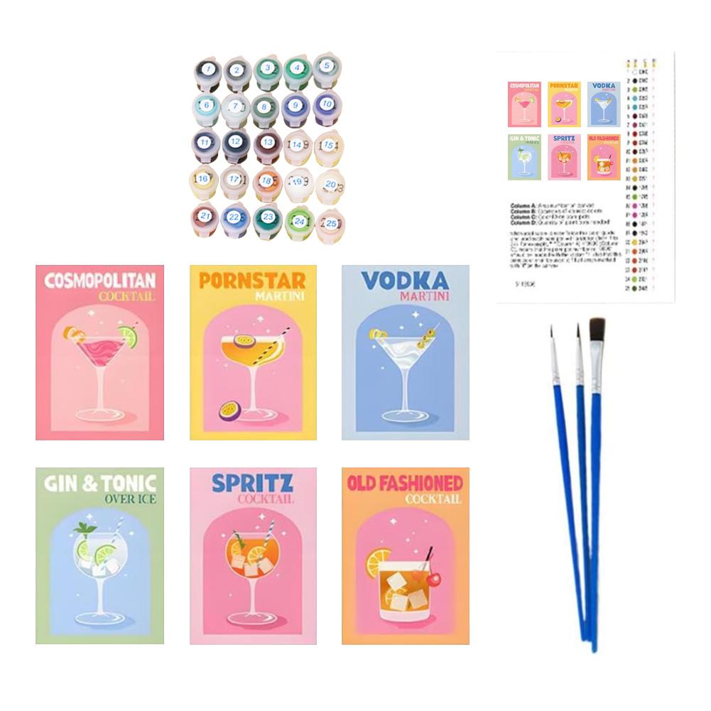 6 Pack Color By Number Painting Kits with Brush and Acrylic Paints Color by Numbers Kit DIY Oil Painting Set for Home Wall Decor