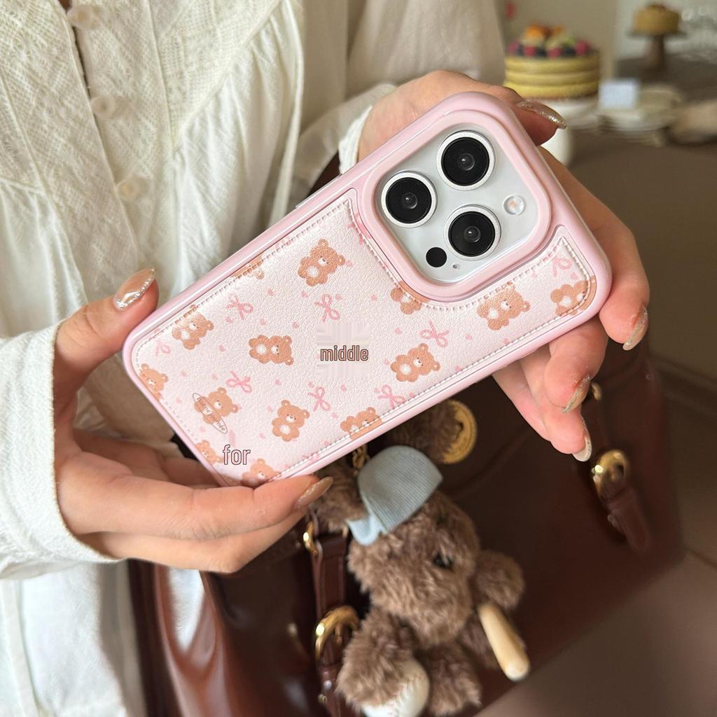 3D Bow Bear Phone Case for iPhone 17/16 Pro Max/15/14 - Women's Cute Design
