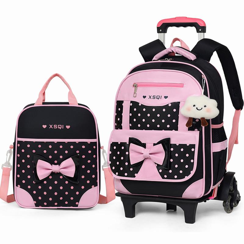 Children'S Tie Rod Schoolbag Three Rounds Girl Princess Primary School Backpack Girls Schoolbag 1-3-5 -6 Level Drag