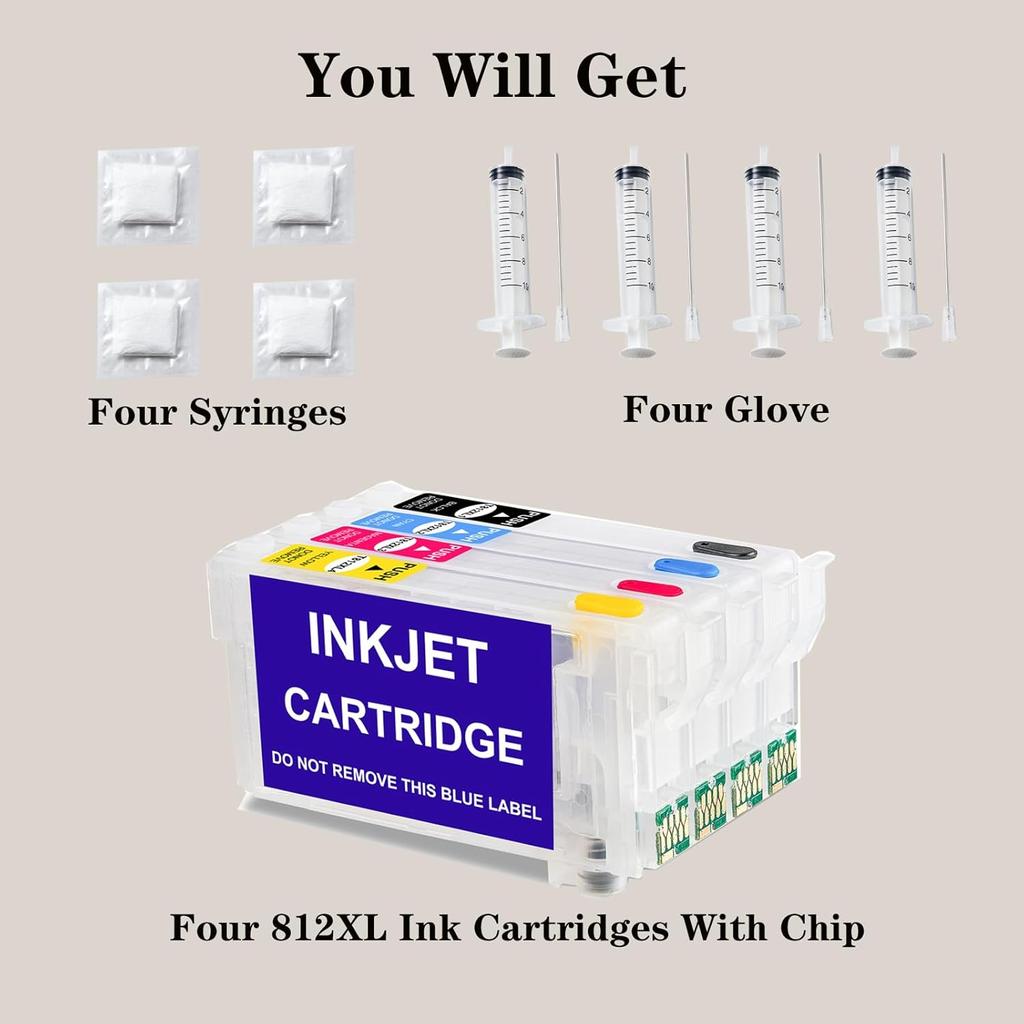 KHY 812XL Empty Refillable Ink Cartridges With Chip Suitable 812XL Workforce Pro WF-7840 WF-7820 WF-7310 EC-C7000 Empty Refill Ink Cartridges