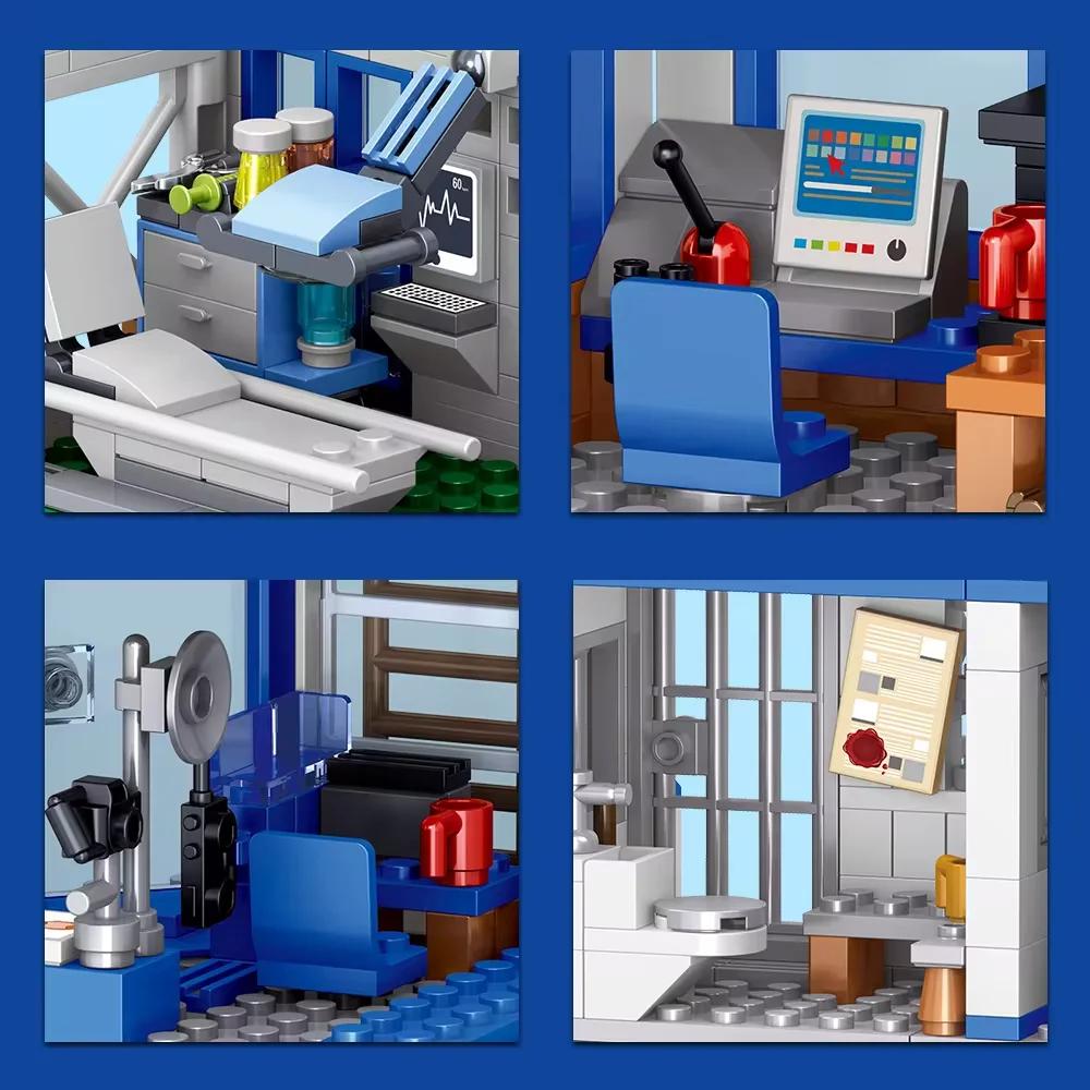 Set de construcții Secție de poliție din oraș Blocuri Jucării artizanale Jucării DIY Decorare mașini Artizanat Derivate de animație Jucării pentru copii