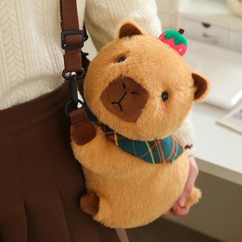 Kawaii Capybara Plush Backpack Cute Animal Fuzzy Phone Bag Brown Capibara School Bag Kids Birthday Gift