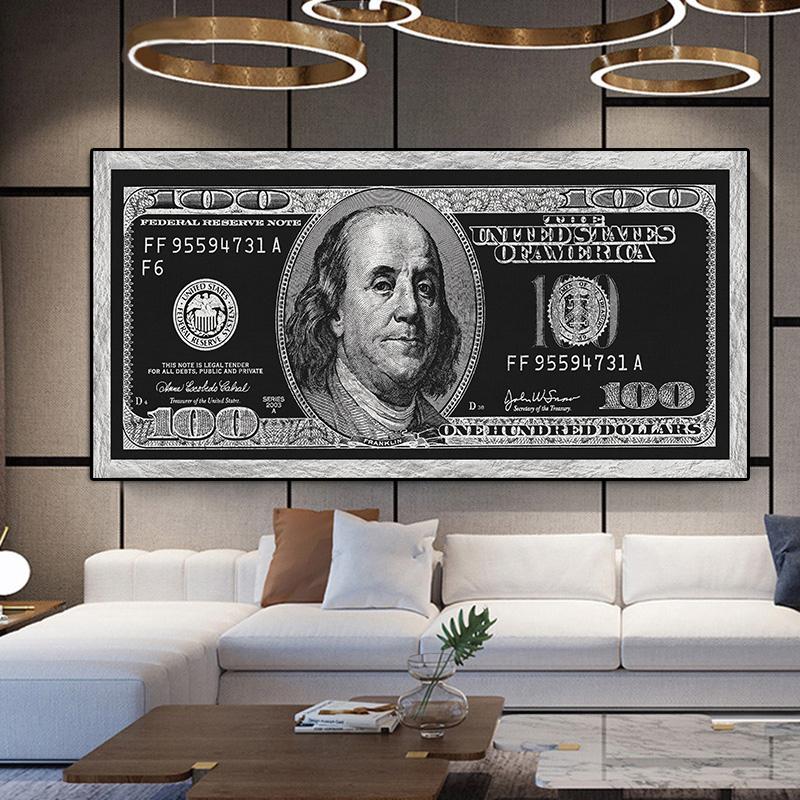 

$100 Банкнота Холст Плакат Американская валюта Художественная печать Картина маслом
