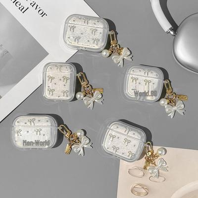 Capa Macia Glitter Laço 3D para AirPods Pro 2 - Capa Protetora Transparente