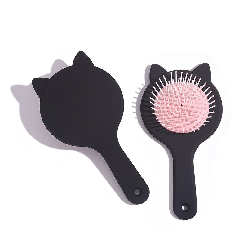 Women's Black Cat Ear Cushion Massage Comb – Portable, Smooths Hair