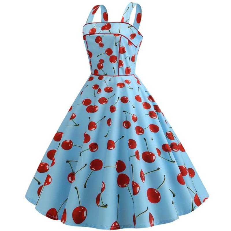 New product source Sexy strap single-breasted decorative cherry print pendulum skirt