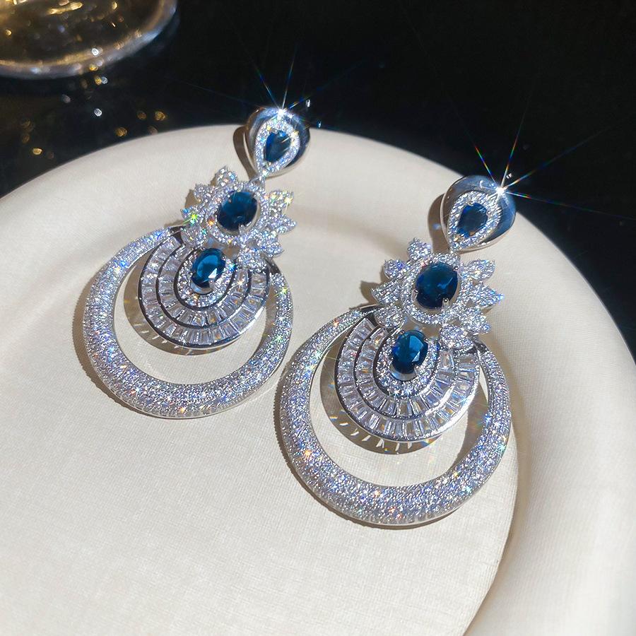 Zircon Flower Round Earrings Elegant Dinner Party Women Jewelry