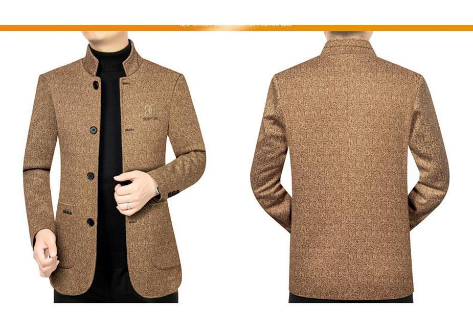 Men's Spring 2024 Wool Stand Collar Jacket - Fashionable Casual Business Coat