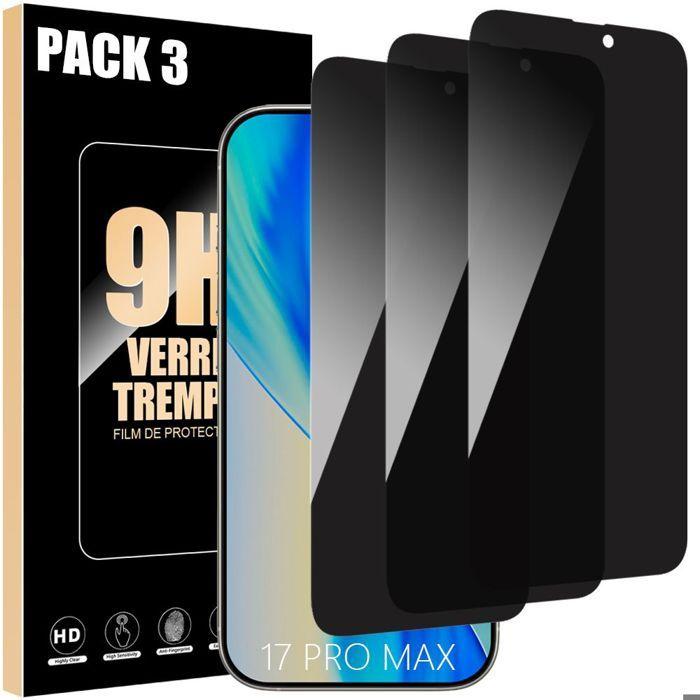 Lot-3 Verre Trempé Anti-espion pour iPhone 17 Pro Max - BOOLING - Noir