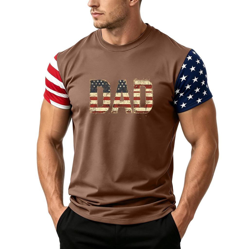 Men's Loose Fit Short Sleeve T Shirt Dad Flag Print Casual Summer Daily Wear Top for Father's Day and Independence Day