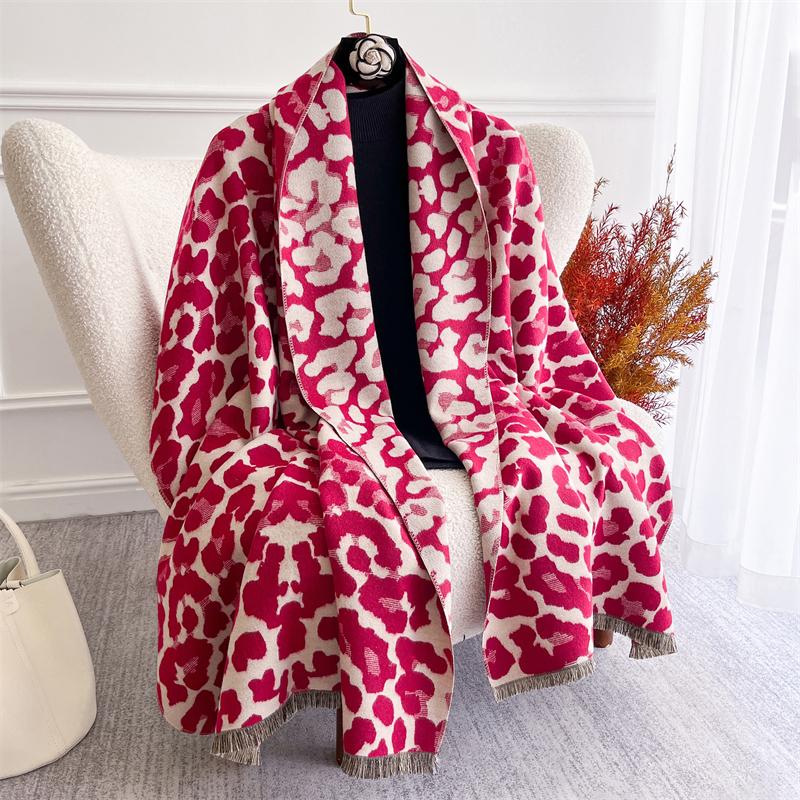 Tassel Blanket Leopard Print Thick Jacquard Pashmina Winter Warm Shawl Wrap Cashmere Scarf Women Neckerchief Poncho Stoles