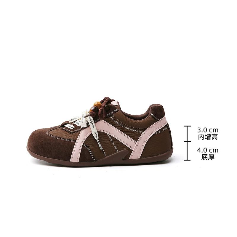 Cowhide Version Autumn New Retro Inner Height Increase Women's Double Lace-up Outdoor Casual Shoes