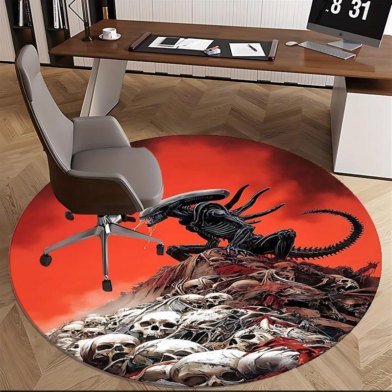 Xenomorfo Alieno, Tappetino Sedia Montagna Teschio Tappeto Rotondo Tappeto Ufficio, Lavabile in Lavatrice, Antiscivolo, Adatto per Soggiorni, Camere da Letto