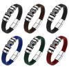 Multicolor Braided Fiber Leather Bracelet Stainless Steel Bead Magnetic Buckle Mens Daily Wrist Accessory