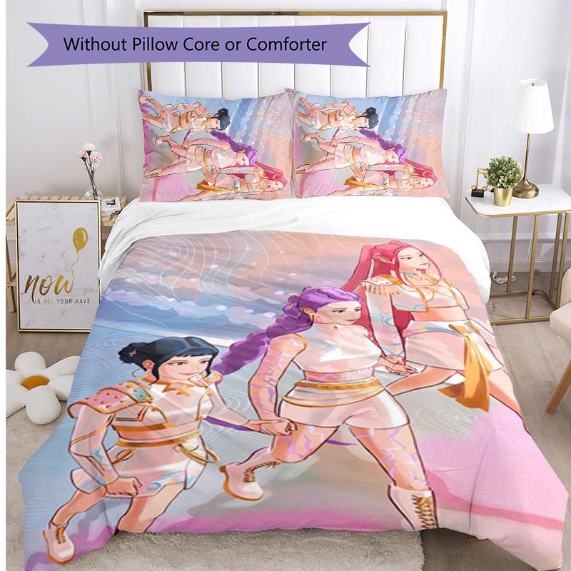 Kpop Demon Hunters Pattern Printed 3PCS Bedding Set, Soft Skin-Friendly Washable Duvet Cover & Pillowcases Set
