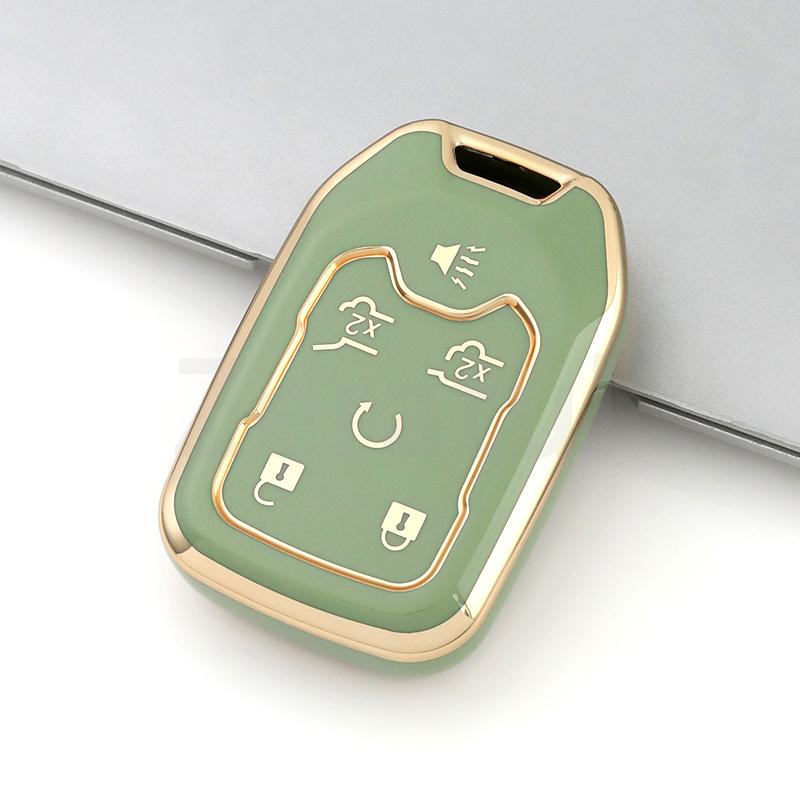 

Tpu Gold Edge Auto Shell Fob Holder Remote Key Case Cover For Chevrolet Silverado Gmc Terrain Acadia Sierra 1500 2500Hd 3500Hd