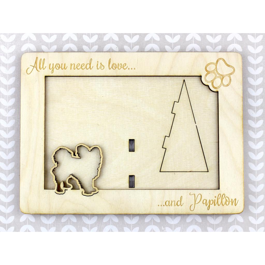 Papillon, Continental Toy Spaniel, Butterfly dog – Photo frame, engraved wooden frame | Art-Dog