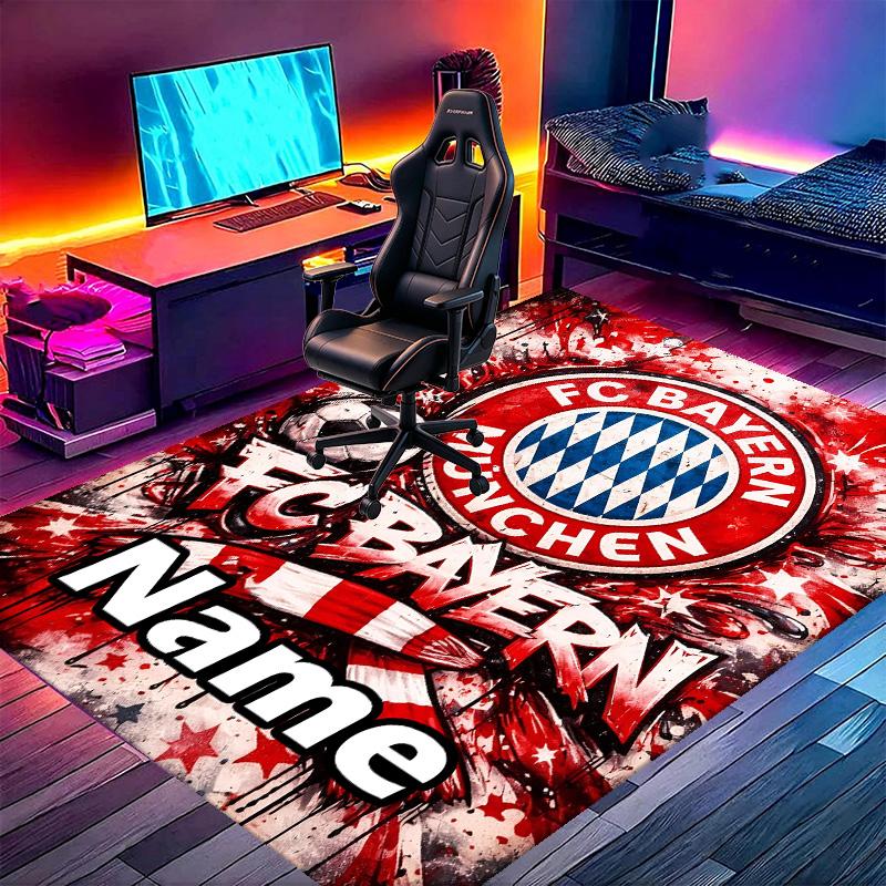 Custom Name Personalized FC Bayern Print Carpet, Versatile Home Decor Rug, for Playroom, Apartment, Balcony, Entryway, Hallway Gift